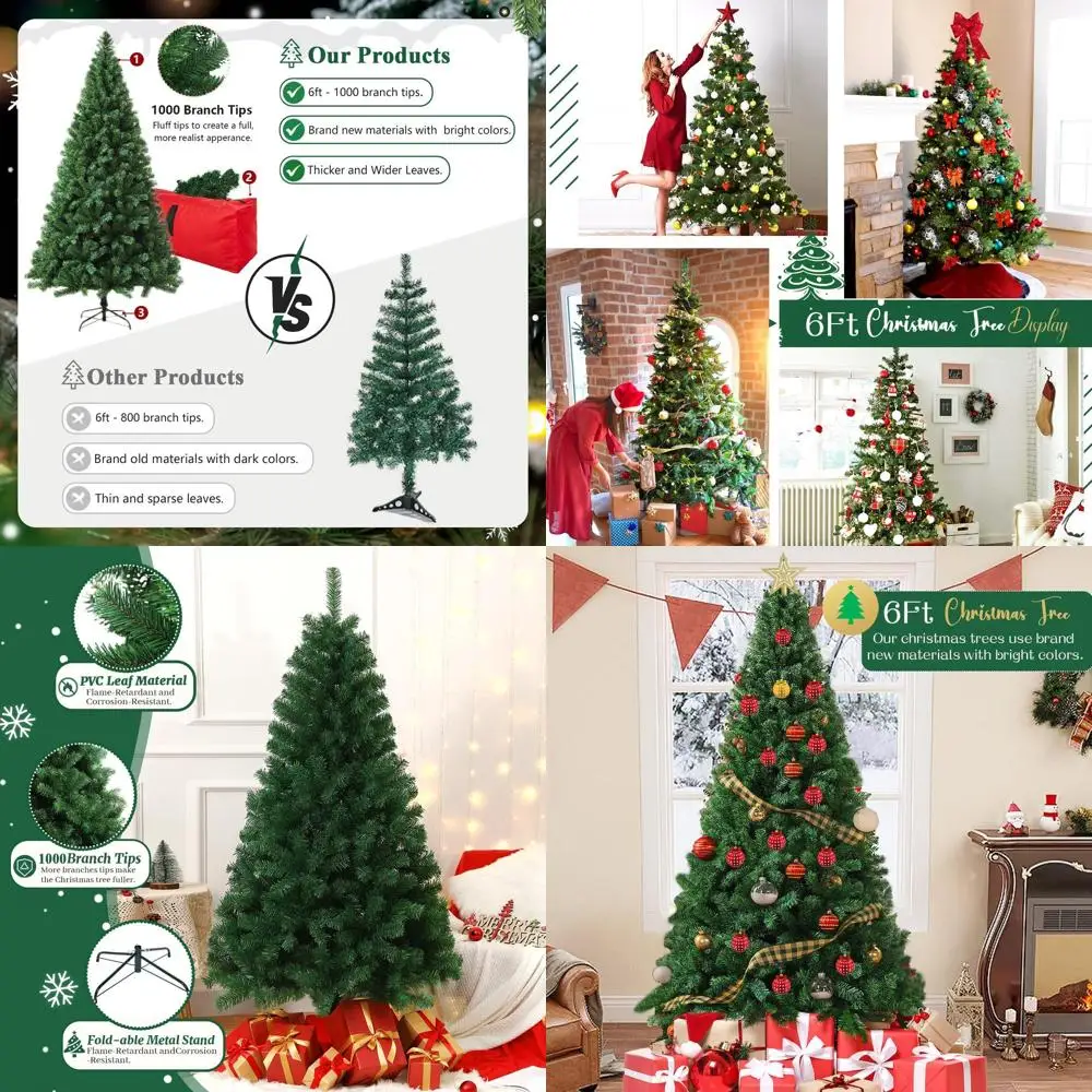 

1000-Tip Foldable Base 6ft North Valley Spruce Christmas Tree for Home & Office Decor