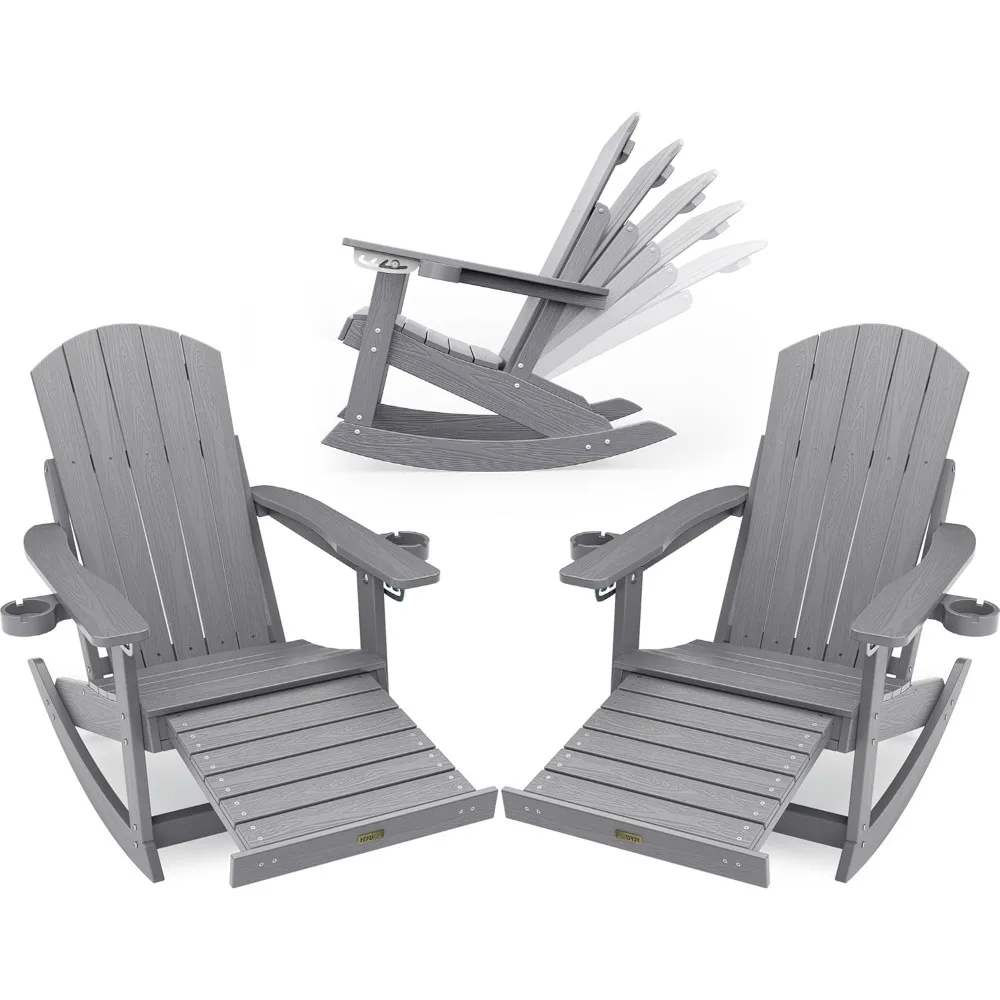 

Outdoor Rocking Chairs Set of 2 , with Retractable Ottoman & 5-Level Adjustable High Back ,Outdoor Rocker