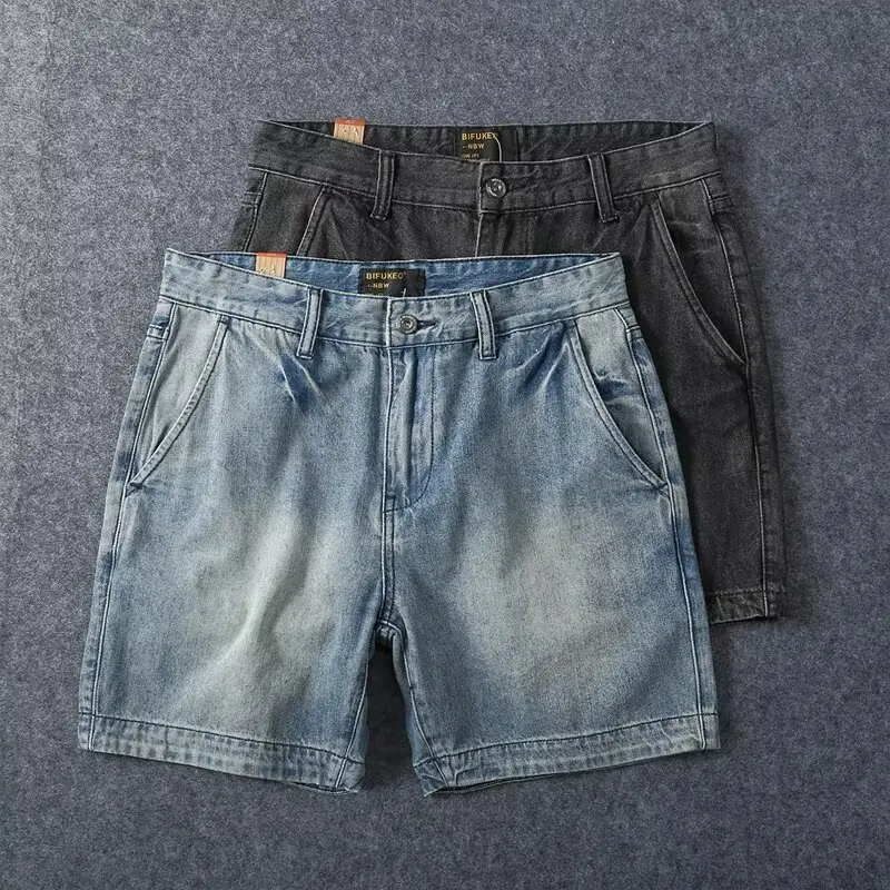 

Summer Men's American Washed Shorts Jeans Fashion Design Slim Straight Wide Leg Short Jeans