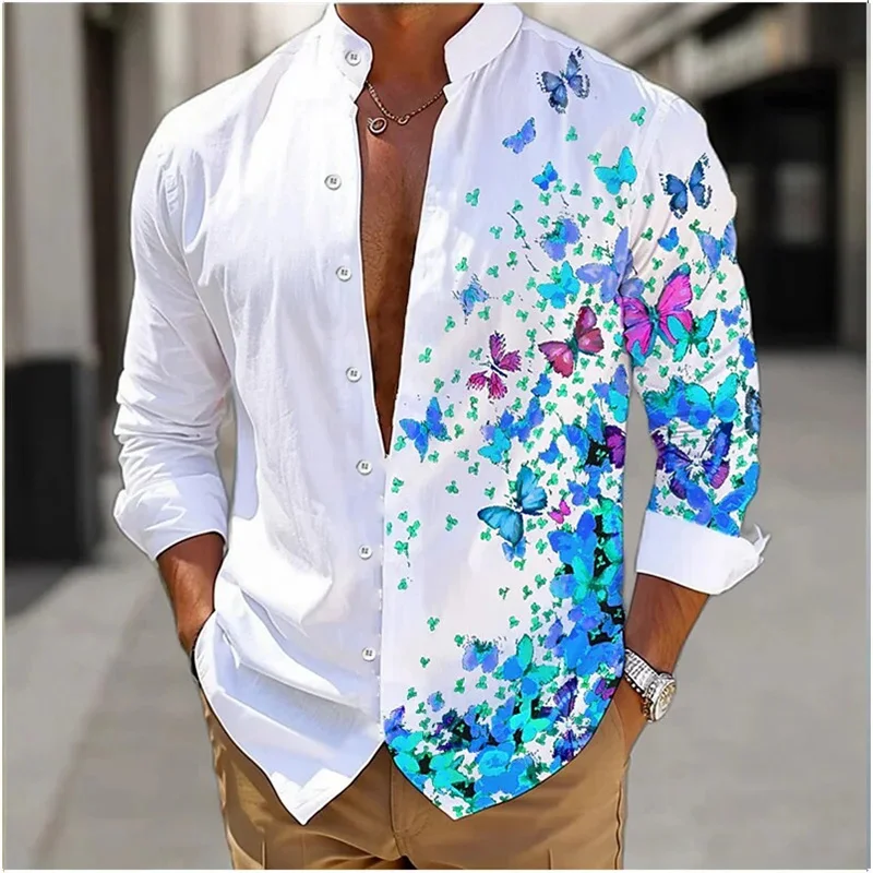 Shirt men's floral soft and comfortable pink, blue-green fashionable casual outdoor street top plus size European size S-5XL