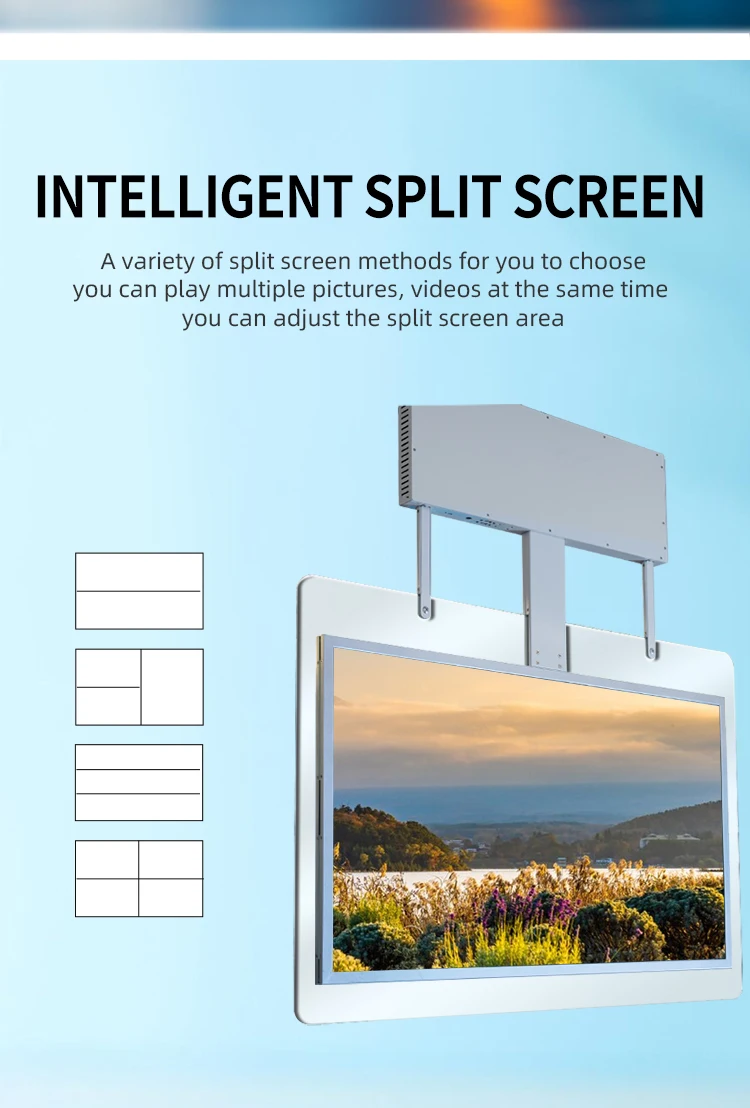 Finestra di segnaletica digitale montata a soffitto con schermo pubblicitario a doppio lato in vetro temperato integrato ad alta luminosità