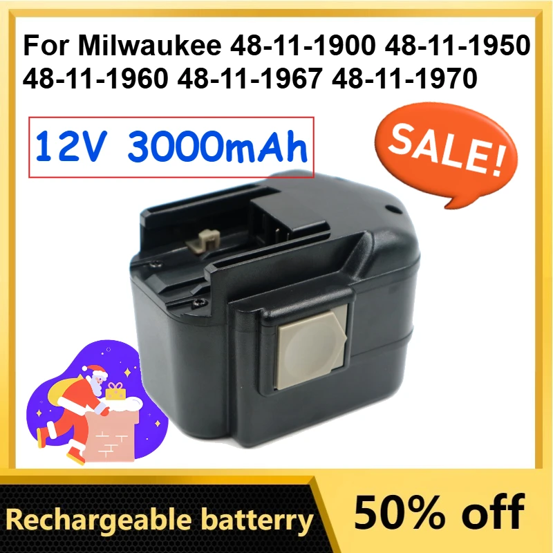 

NI-MH Rechargeable Battery 12V 3000mAh for Milwaukee 48-11-1900 48-11-1950 48-11-1960 48-11-1967 48-11-1970 Power Tool Batteries