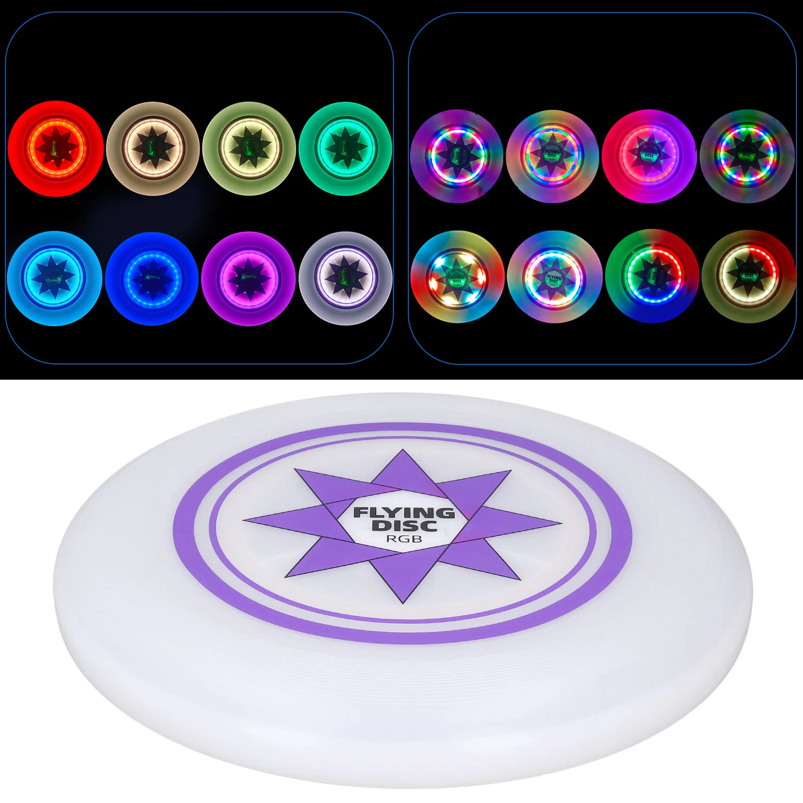 RGB Flying Disc RGB LED Flying Disc Ergonomic Timing 8 Dazzling Color Single Color Modes Stepless Dimmable for Outdoor Playing