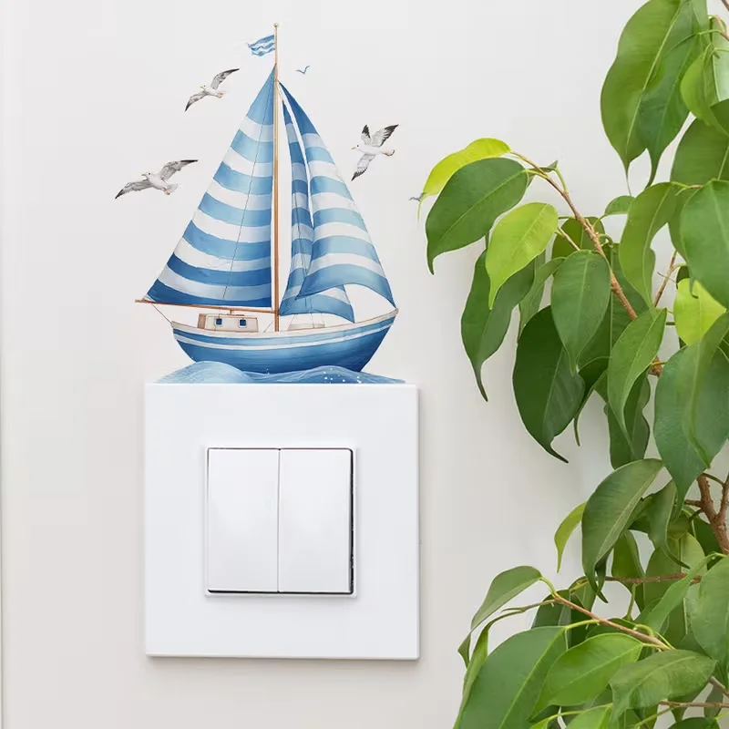 1PC ocean sailboat and seagull self-adhesive waterproof PVC wall sticker for switch beautification decoration sticker