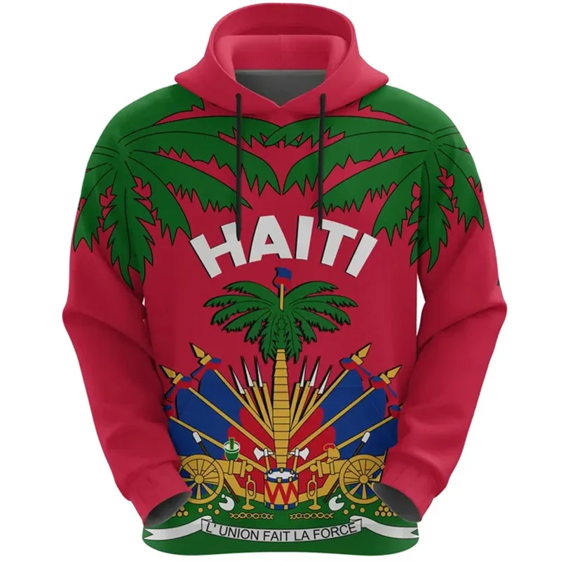 Autumu New 3D Printed HAITI National Flag Emblem New In Hoodies & Sweatshirts Haiti Coat Of Arms Graphic Hooded Hoody Top Hoodie