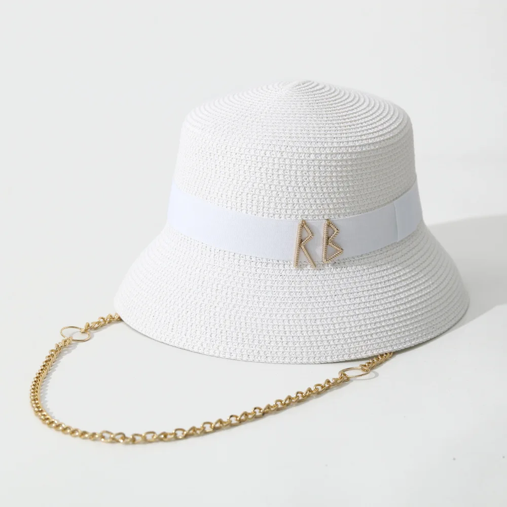 2026 RB Bucket Caps Fashion Letter Bucket Hat Metal Chain Sun Visor Beach Hat Women Summer Foldable UV Protection Cap
