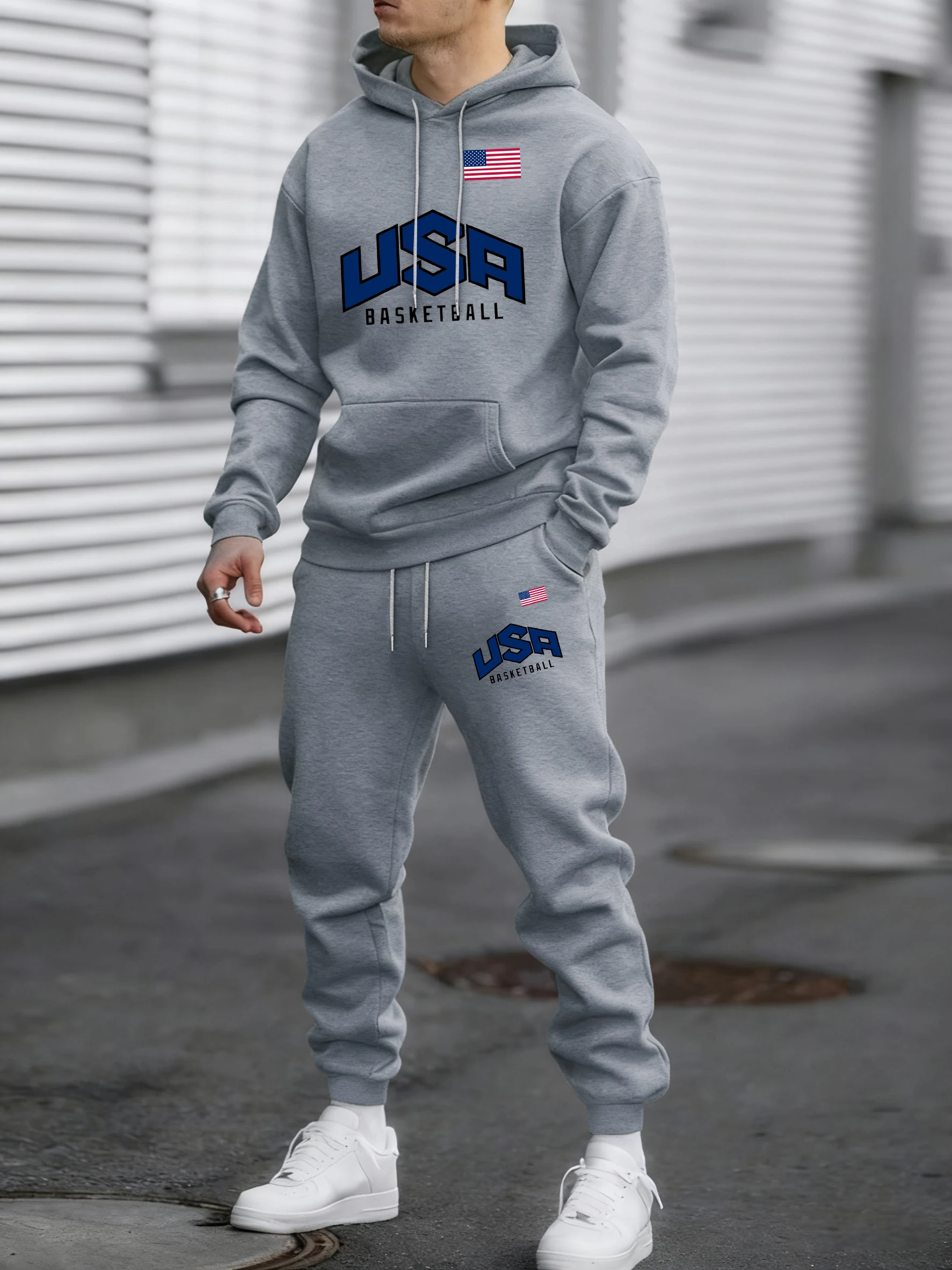 

Usa Basketball Game Printing Pullover Men Autumn Loose Retro Casual Suits Fleece Warm Clothes Unisex Pants Basics Clothing