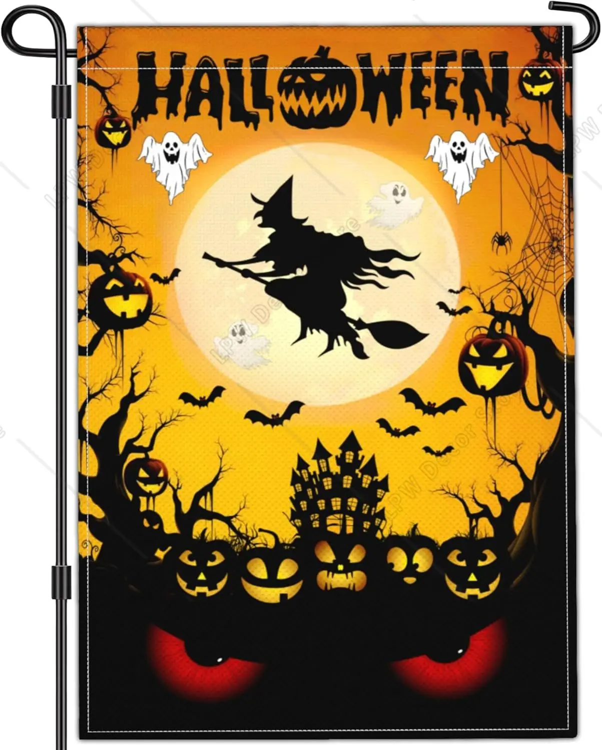 Halloween Garden Flag  Scary Witch Pumpkin Design Welcome Ghost Cat Outdoor Yard Sign