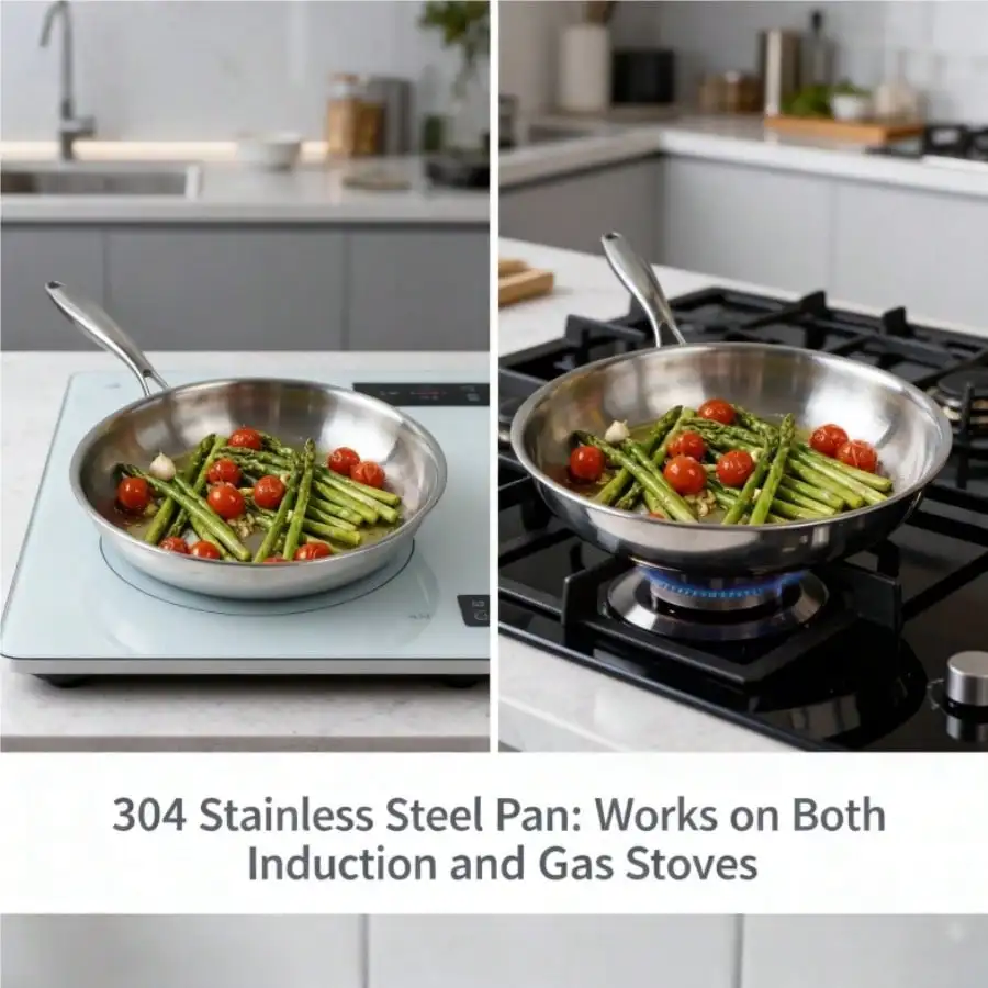 Heavy Duty Premium 304 Stainless Steel Frying Pan, 3-Ply Base For Even Heat Distribution, Gas & Induction Compatible Skillet, Healthy Cooking Cookware For Home Kitchen st260524001700107608148