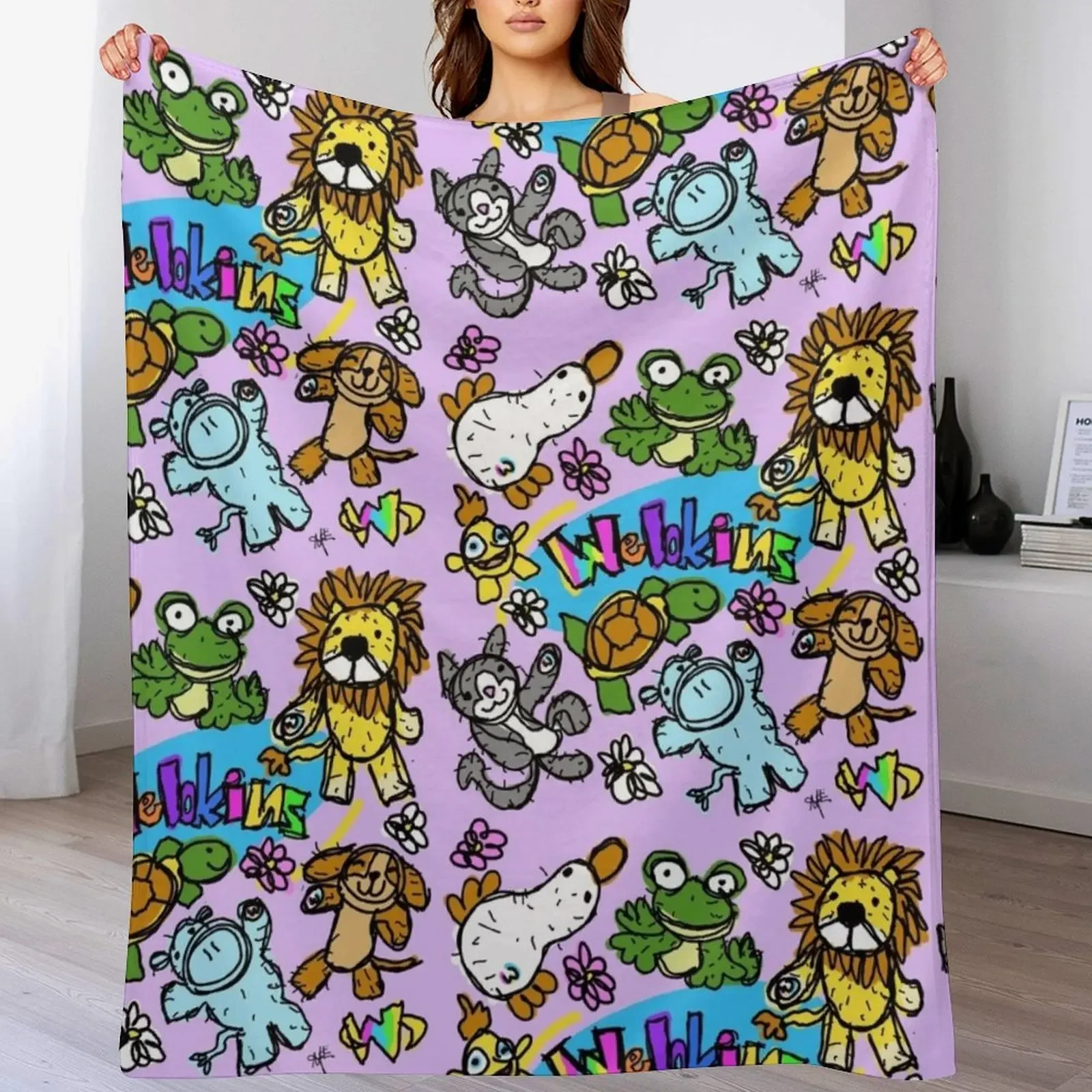 

Cute and Sweet and Fun Webkinz Scribble Pals Throw Blanket Soft Plaid Sleeping Bag for sofa for babies Blankets
