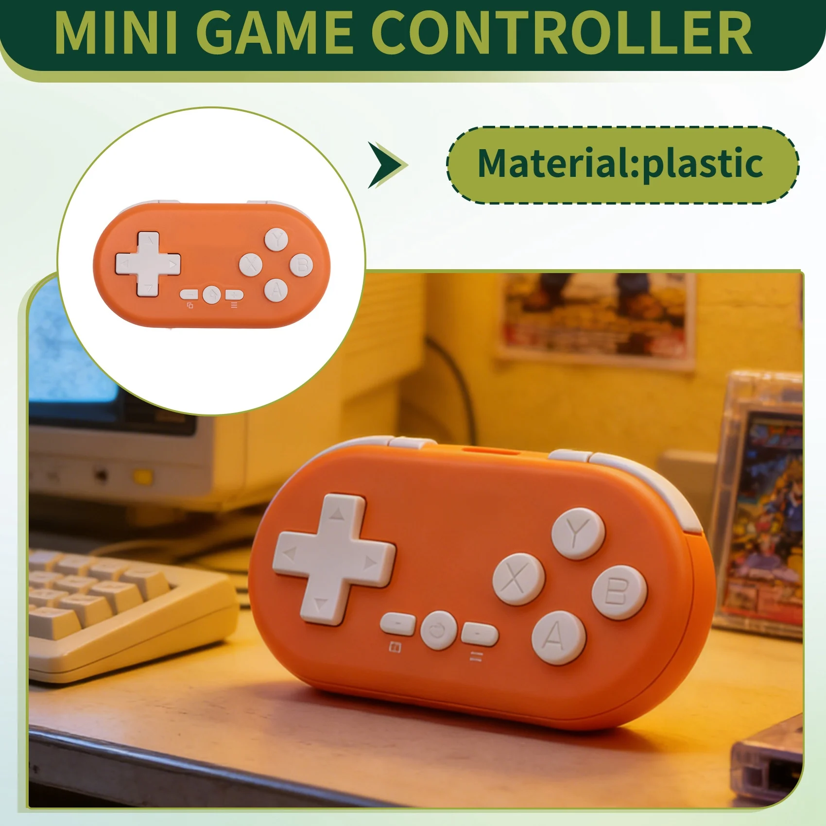 Y44A Mini Game Wireless Controller Handheld Game Console Portable Pocket Controller Bluetooth 5.0 for PC Android MacOS Orange