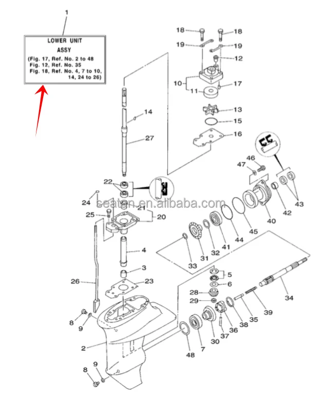 2 stroke 15hp outboard motor lower unit assy 9.9FMH/15FMH parts code 63V-45300-13-4D