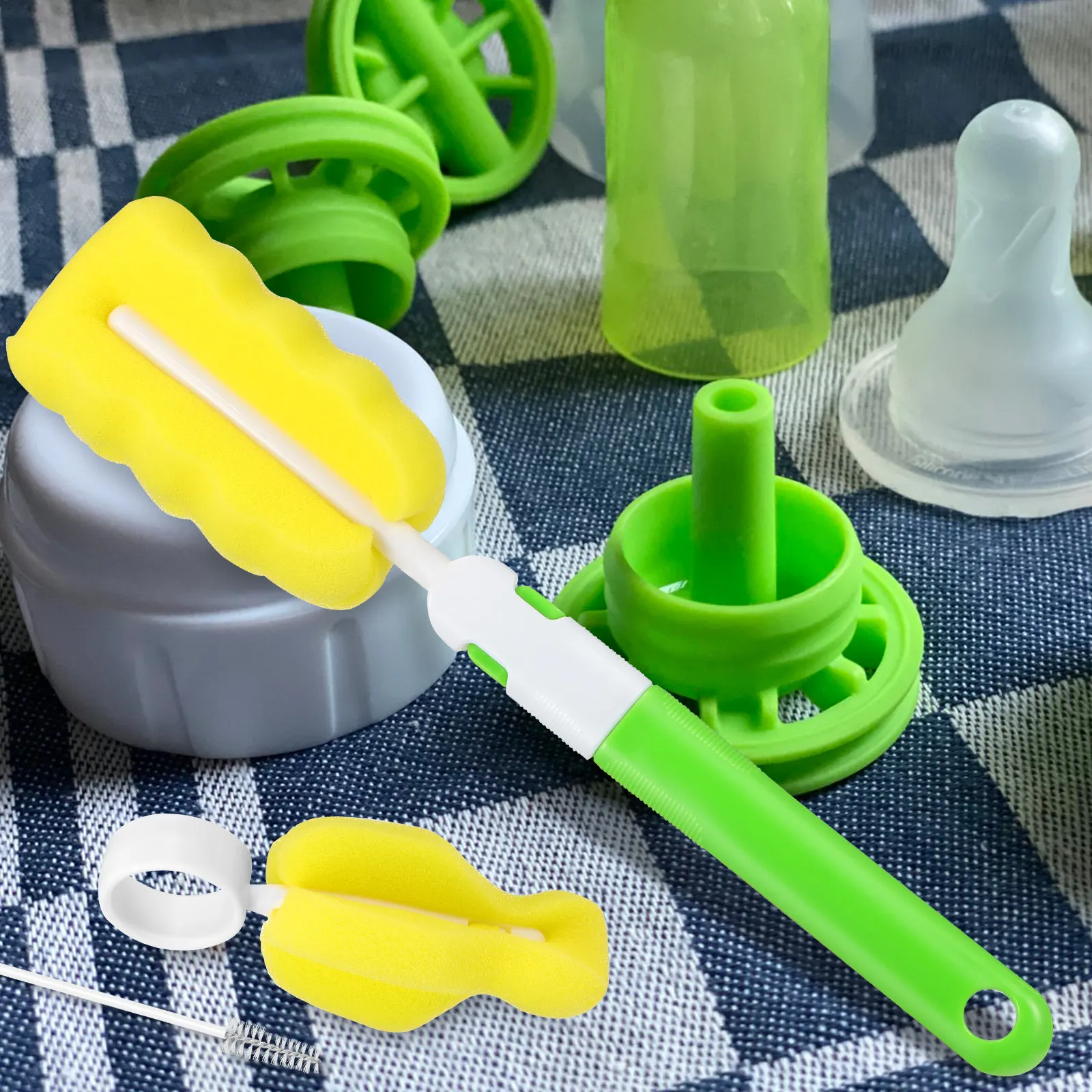 

1Set Bottle Cleaning Brush Set Premium Sponge Bristles Portable Ergonomic Design for Baby Bottles Teats Nipples Small