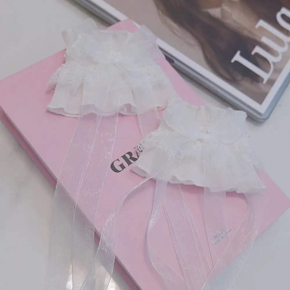 Arm Warmers Bowknot Arm Sleeve Elastic Ruffled Floral Layered Lace Arm Cover with Long Ribbon Oversleeves Wrist Cuffs Bridal