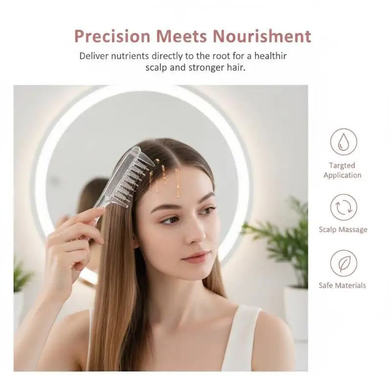 Scalp Liquid Applicator Comb Precise Dispensing Anti Hair Snagging Massage Tool for Hair Growth Serum Home Use