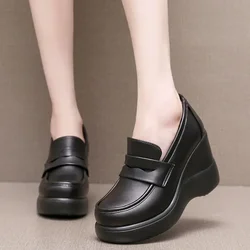 8cm Small Size 32-43 Comfortable Thick Bottom Platform Wedges Shoes Women 2025 Fall Deep Mouth Block High Heels Shoes Office Mom