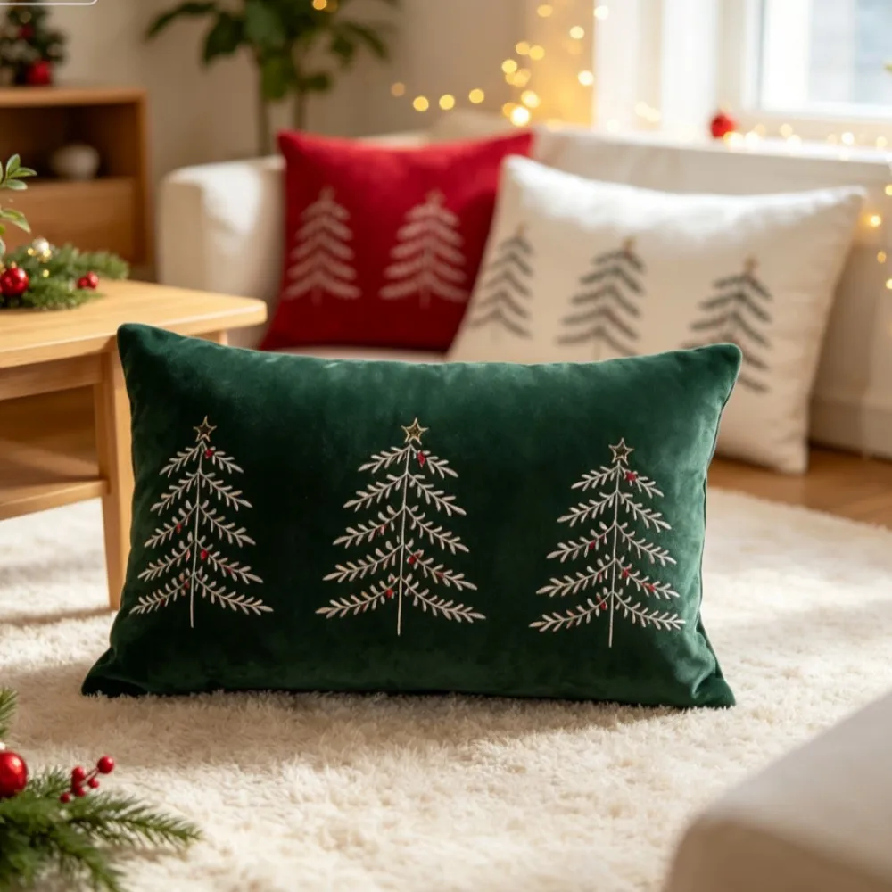 1/2pcs 30x50cm Christmas Tree Embroidered Cushion Cover Green White Sofa Rectangular Pillowcase Decorative Pillow Cover Gift