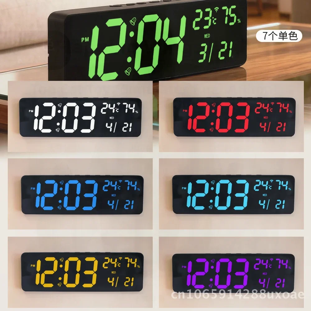 Summer Time Digital Wall Clock Bluetooth Smart Light-Sensing Alarm Snooze with Automatic Time Setting LED Display Thermometer