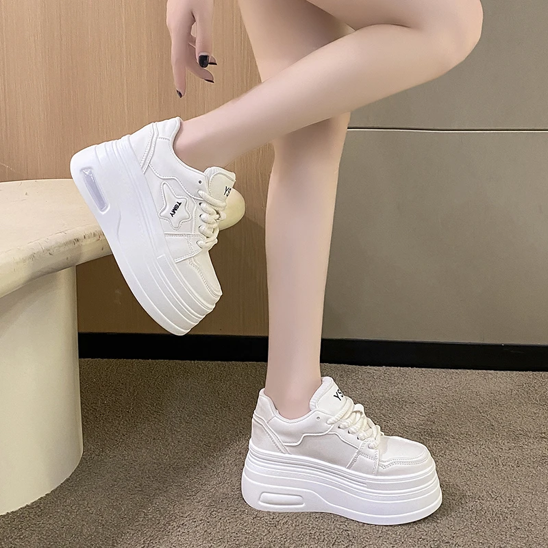 8.5CM Thick Bottom Sneakers Woman White Skateboard Shoes Platform Spring Breathable Vulcanize Shoe Casual Best Quality Shoe