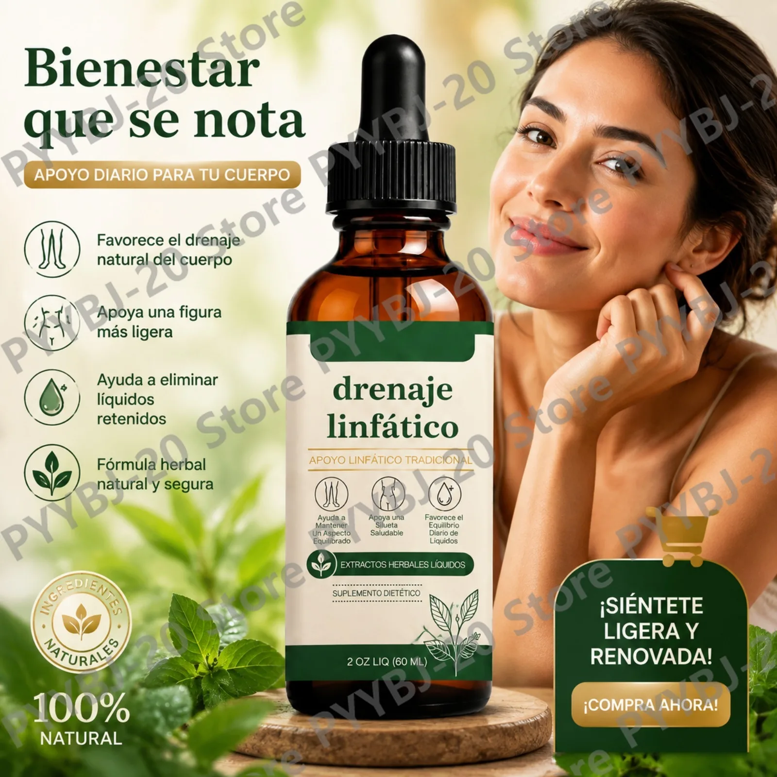 Herbal Lymphatic Support Liquid Drops - Promotes Healthy Silhouette Fluid Balance & Circulation Daily Supplement 60ml
