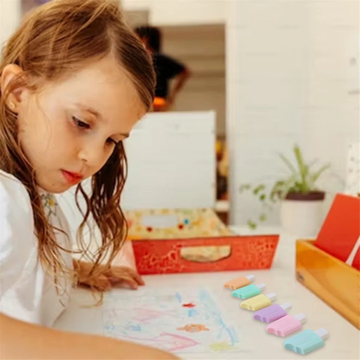 أقلام هايلايتر كاواي ، علامات ألوان نيون ، أقلام رسم براقة ، على شكل آيس كريم كرتوني ، 6 الغني