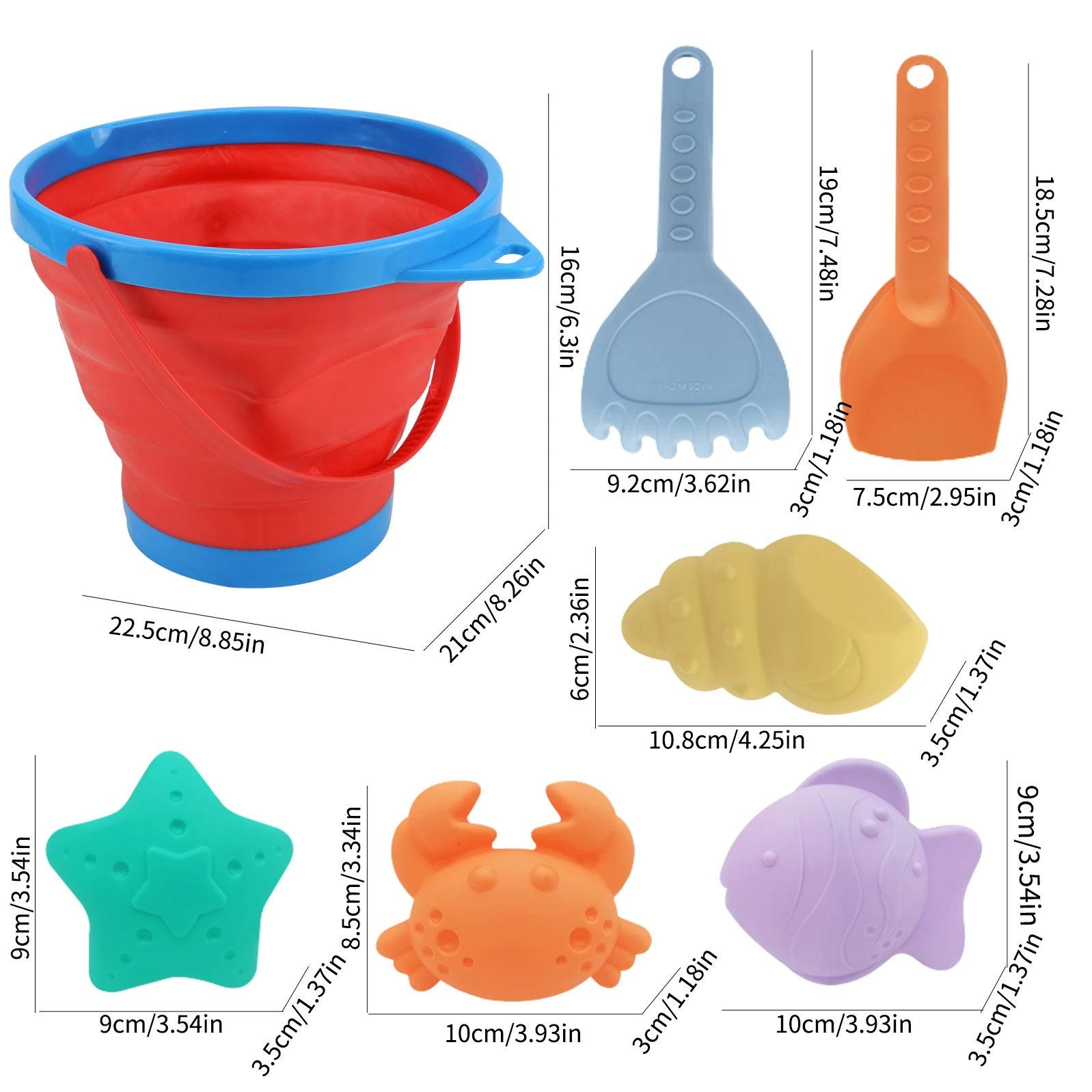 Collapsible Foldable Beach Sand Buckets and Shovels Set - Beach Toys for Kids & Sand Molds, Silicone Beach Sand Pails for Travel