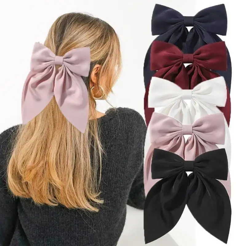 

【JYS-7】Bow Ribbon Hair Clip Fashion Simple Solid Satin Spring Clip Hair Pin Retro Headband With Clips Girls Hair Accessories