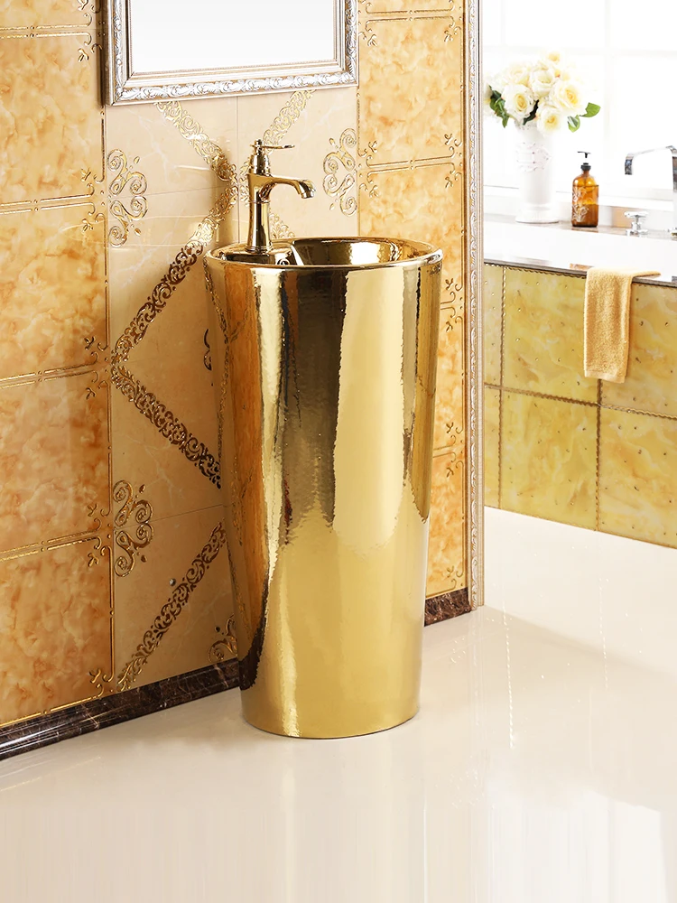 

European art basin, column basin, wash basin, bar floor-to-ceiling washbasin, ceramic gold integrated washbasin