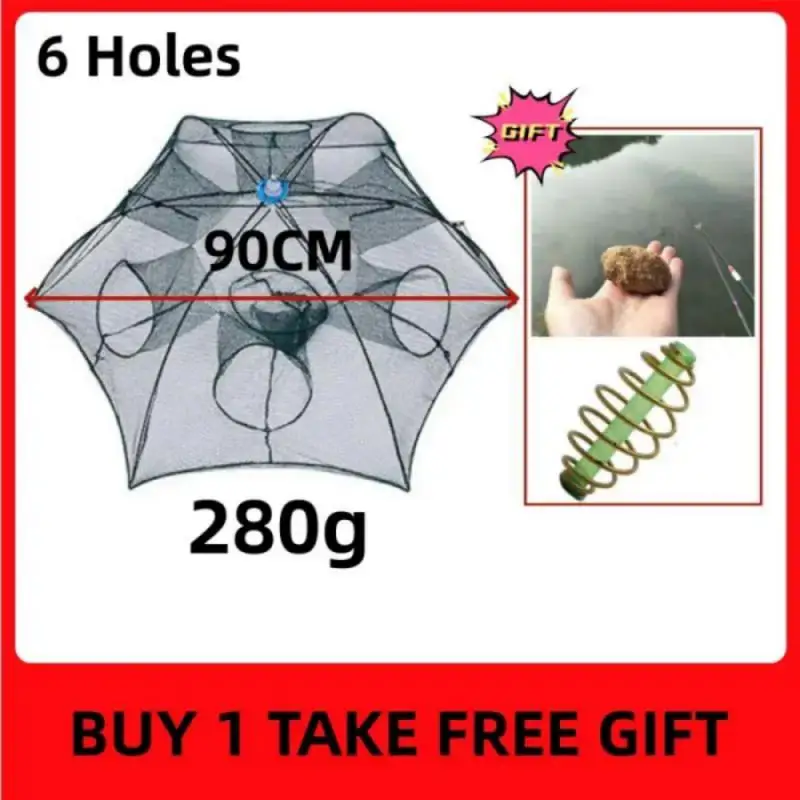 Strengthened 4-6 Holes Automatic Fishing Net Shrimp Cage Nylon Foldable Fish Trap Cast Net Cast Fold Crab Trap Fishing Network