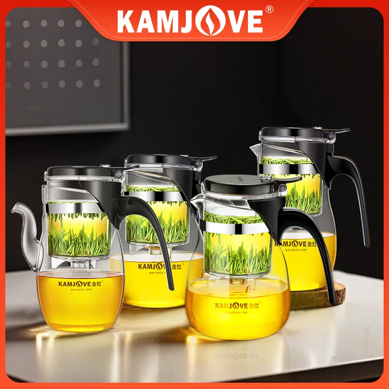 

KAMJOVE Various Kungfu Tea Pot PiaoYi Bei Press AUTO-OPEN Heat-resistant glass Teapot with Tea Infuser 500-750ML