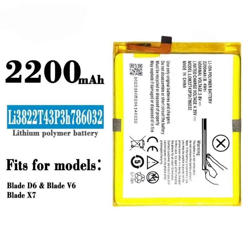 Li3822T43P3h786032 for ZTE Blade D6/V6/X7 Phone Battery 0Cycle High Capacity Battery Replacement Bateria Grade A Cell with Tools