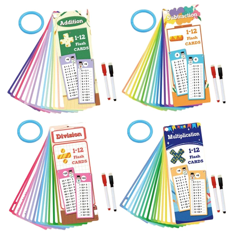 Math Training Cards 15pcs with Pen Addition Subtraction Multiplication Division Card School Mathematics Teaching Tools TMZ