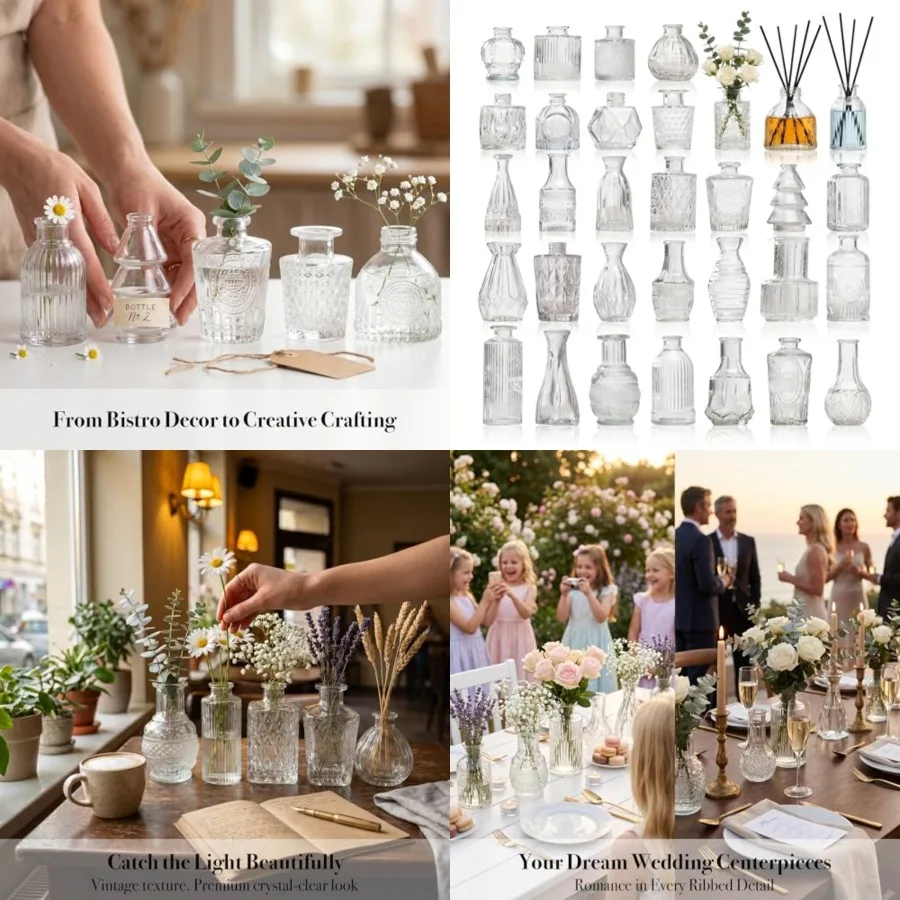 

Pcs Clear Glass Bud Vases in Bulk, Vintage Embossed Small Vases for Centerpieces, Mini Floral Vases for Wedding Decor, Baby Sho