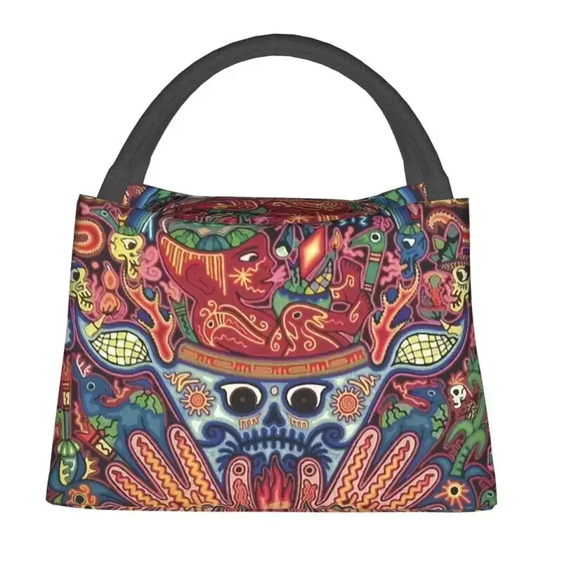 Mexican Skull Huichol South America Pop Aztec Insulated Lunch Bags Women Resuable Thermal Cooler Bento Box Beach Camping Travel