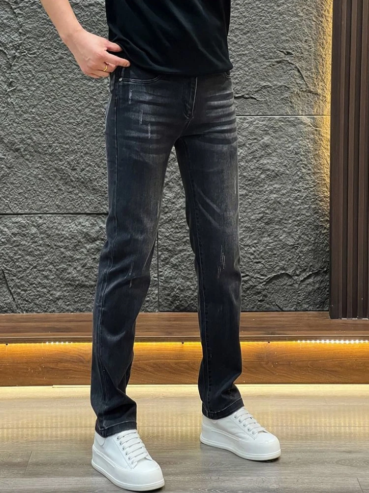 2026 New Mens Straight Leg Jeans with Embroidery Spring Autumn Fashion Slim Tall Effect Versatile Casual Pants