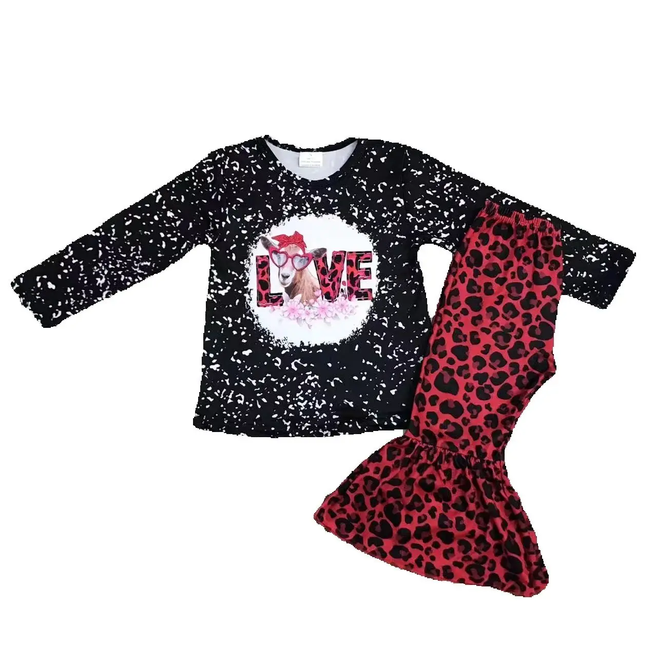 Red Valentine's day Childrens Sets top pants trousers bell bottoms girls baby childrens clothing outdoor wear romantic love