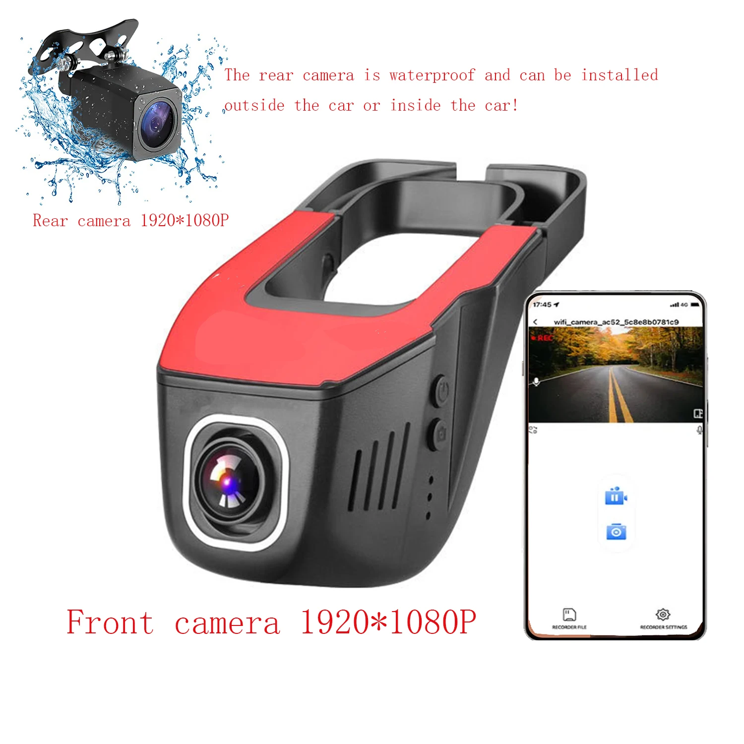 

Hd 1920x1080p front and back video APP wifi connection 24-hour parking monitoring night vision function hidden car recorder