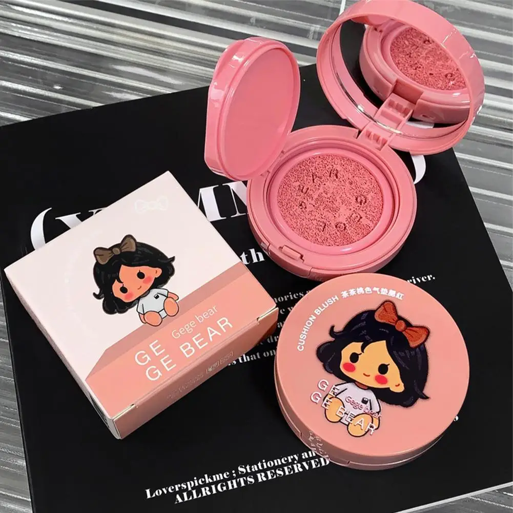 Gege Bear Low Saturation Cushion Blush Natural Matte Cheek Tint Mousse Peach Pink Face Blusher for Girls Student Daily Makeup