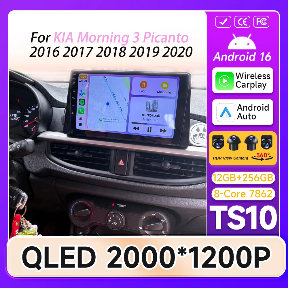 Carplay For KIA Morning 3 Picanto 2016 2017 2018 2019 2020 Car Radio GPS Navigation 5G Wifi Screen Automotive Multimedia Display