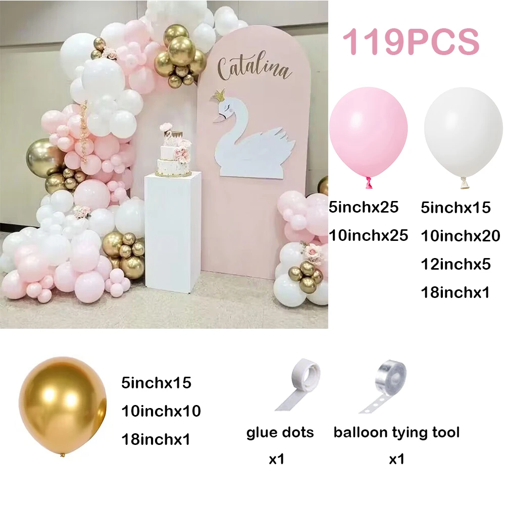 119Pcs Baby Pink Balloons Arch Kit White Gold Balloon Garland Baby Shower Wedding Birthday Party Decorations Anniversary Globos