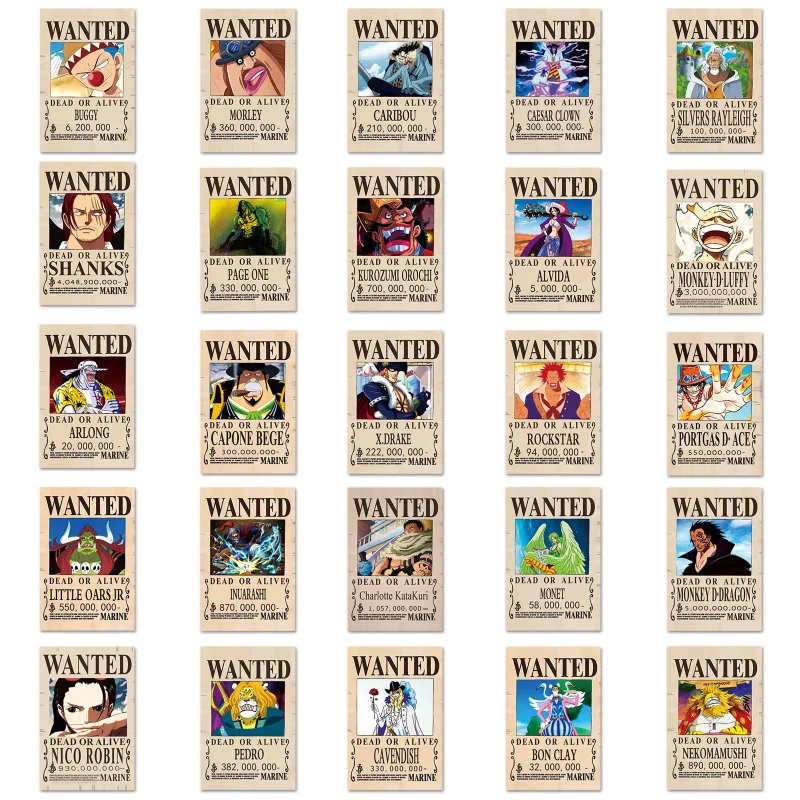

100PCS One Piece Wanted Posters Stickers Cool Decal Decoration DIY Phone Suitcase Laptop Fridge Wall Graffiti Sticker