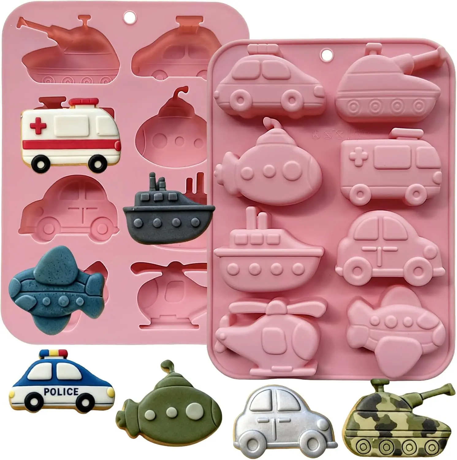 Car Chocolate Molds Cute Silicone Candy Molds with Tank Plane Multi-Purpose for Chocolate, Jelly, Soap,Ice Cube Candle Making