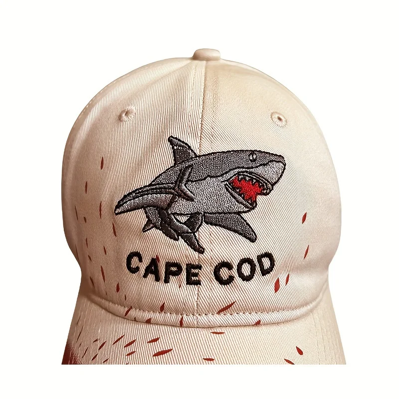 قبعة بيسبول مطرزة من كيب كود شارك - تصميم ترشيش جرافيتي غير تقليدي، بوليستر خفيف الوزن