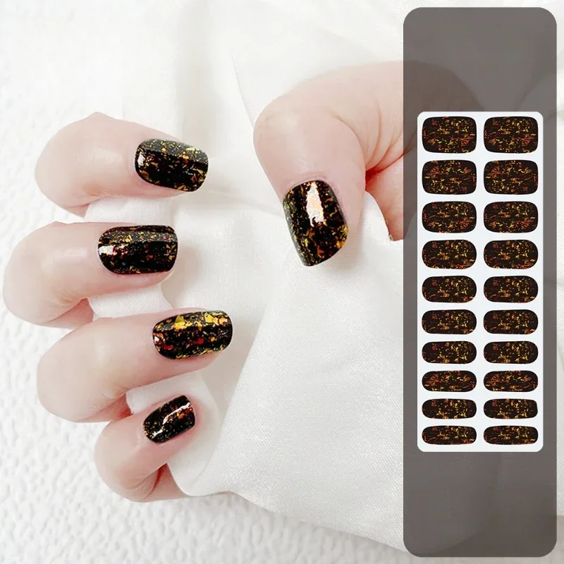 20Tips Glitter Lines Semi-Cured Gel Nail Sticker Patch UV Lamp Need Long Lasting Shining Full Cover Gel Nail Cream Decals Strips