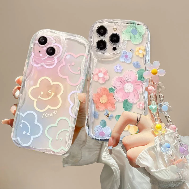 Pink Flower With Chain Phone Case For Samsung Galaxy A56 A55 A16 A06 A54 A53 A36 A34 A14 A32 A05 A72 A22 A73 A13 A26 5G cover