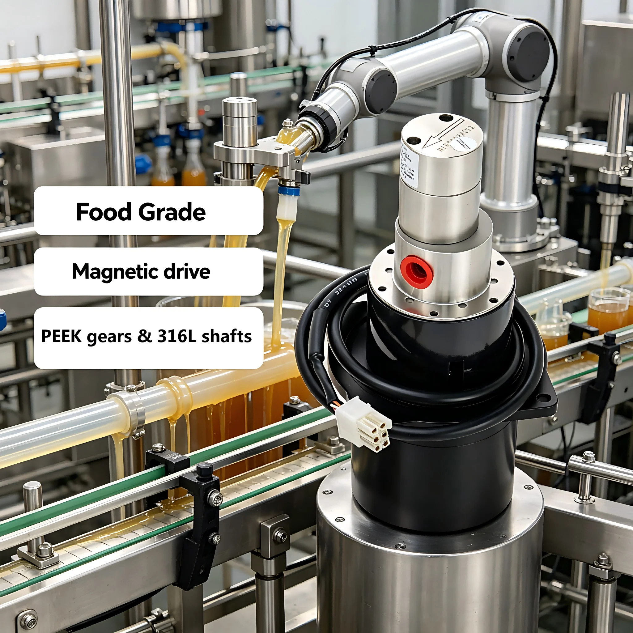 High Viscosity Gear Honey Pump for Food Grade Filling Line, Zero Leakage Pulse-free Magnetic Drive Dosing Pump 316L