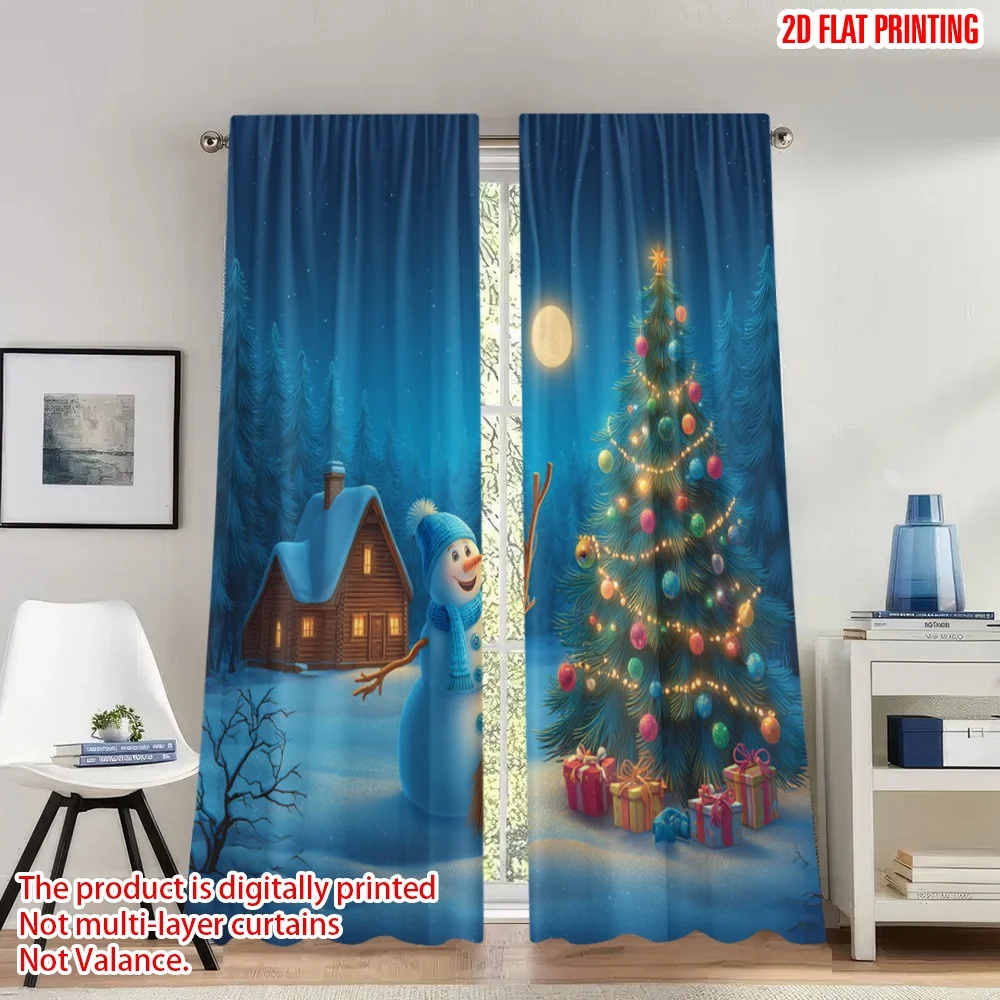 2 قطعة 2D الطباعة المسطحة عيد الميلاد الستائر الساخنة عيد الميلاد ثلج شجرة Gifts_o الرقمية المطبوعة البوليستر الستائر الأسرة استخدام الحفلات #1