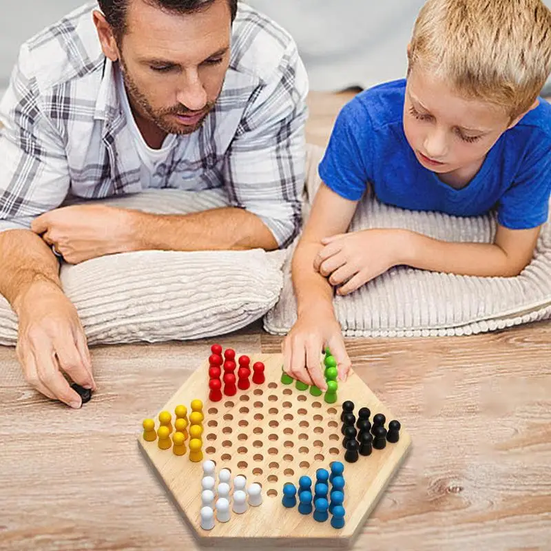 Dammen Bordspel voor kinderen Houten Chinese Dammen Speelgoed met Kleurrijke Pinnen Educatief Klassiek Strategie Familie Dambord