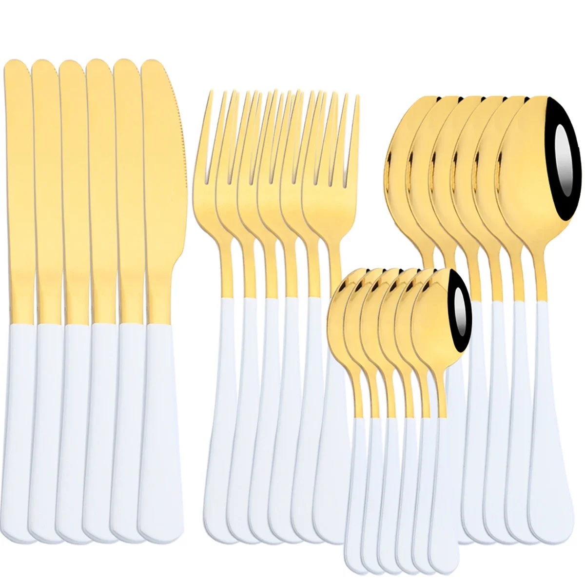 

24 шт., набор столовой посуды, золотой набор посуды из нержавеющей стали, нож для стейка, обеденная вилка, ложка, десертная ложка, подходит для семейных вечеринок