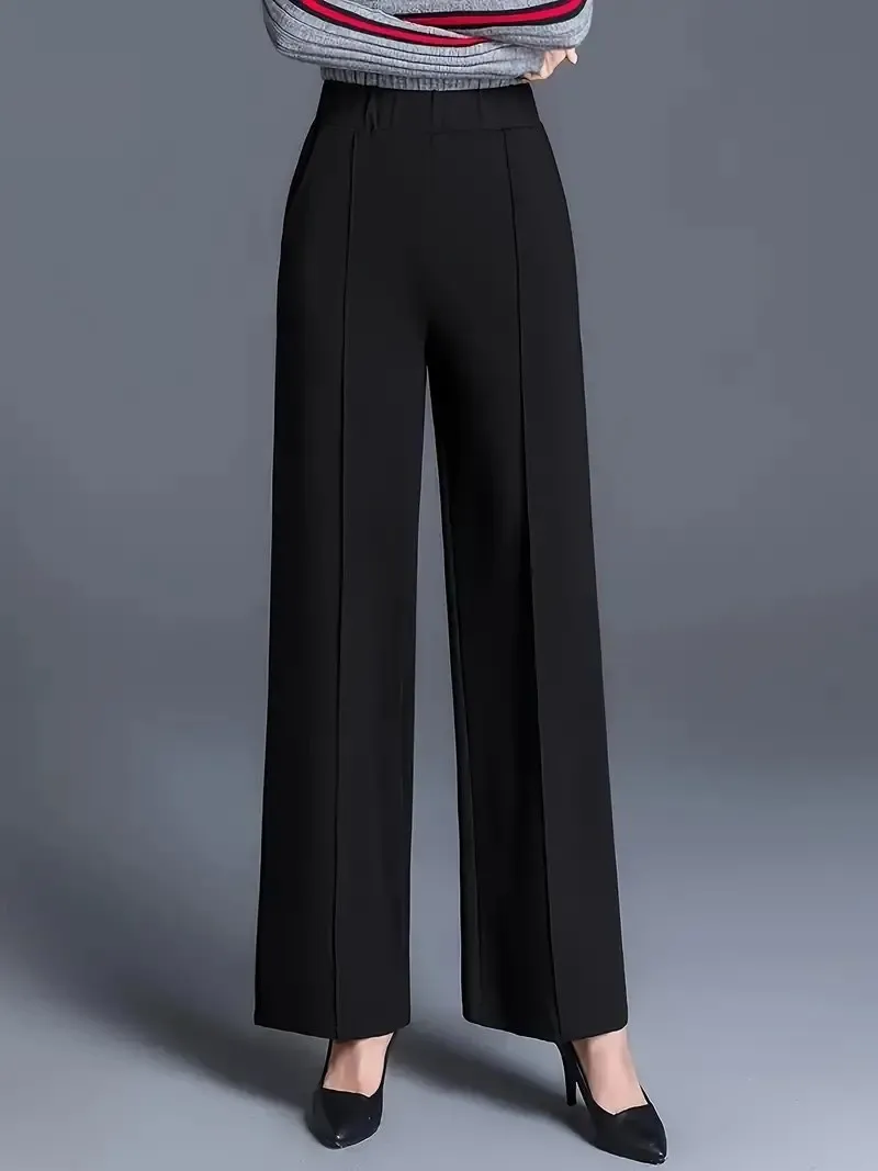New spring women's pants, pure color, straight cut, suitable for commuting and leisure, with a draping style and elastic waist